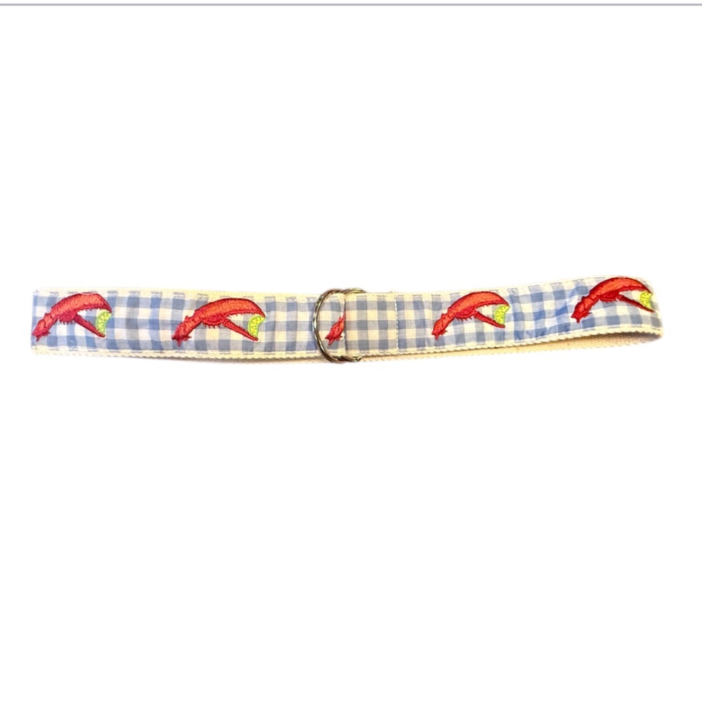 CJ Laing Blue/Red Gingham Lobster Canvas D Ring Belt 1.5” Women’s Small